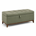 Banc de rangement en simili cuir vert avec pieds en bois de noyer