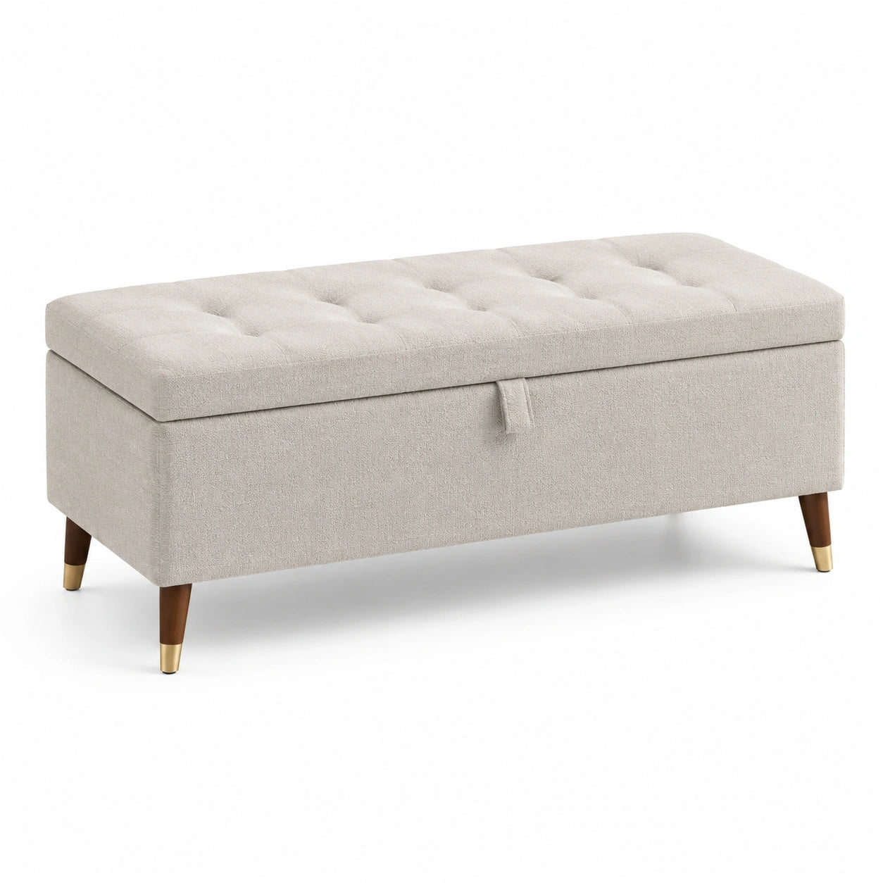 Banc de rangement en bois et tissu polyester beige