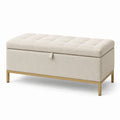 Banc de rangement en tissu polyester beige et métal