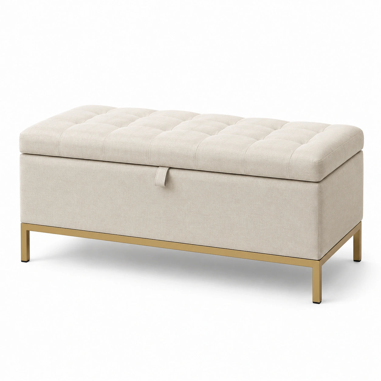 Banc de rangement en tissu polyester beige et métal