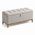 Banc de rangement en tissu polyester beige avec cadre en bois