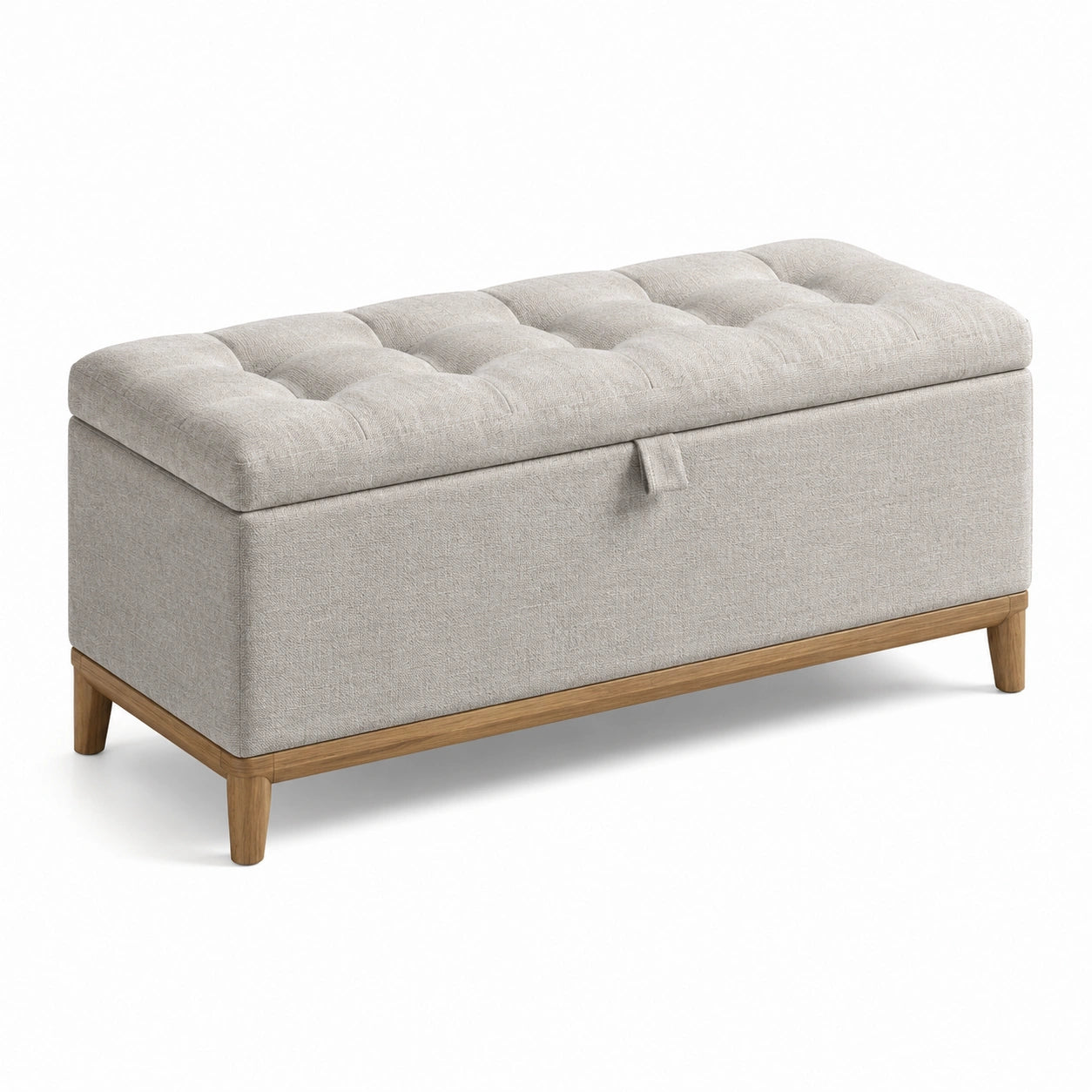Banc de rangement en tissu polyester beige avec cadre en bois