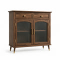 Buffet en bois de noyer avec portes vitrées cannelées et tiroirs 100x40x120cm