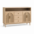 Buffet en bois avec portes en rotin et tiroirs