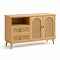 Buffet en bois et rotin avec 2 portes et 2 tiroirs