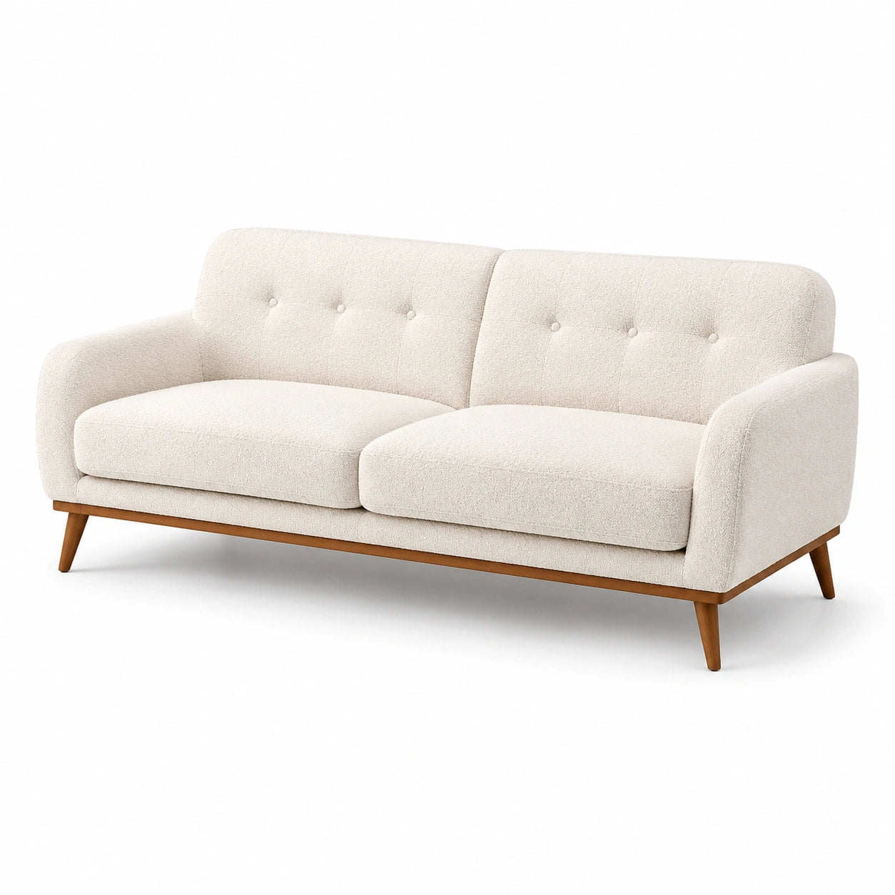 Canapé 3 places tissu bouclé beige avec pieds en bois