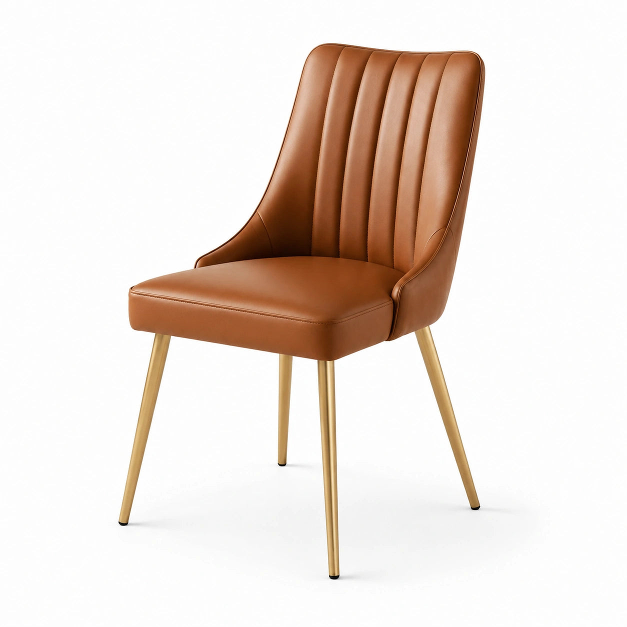 Chaise en cuir synthétique marron avec pieds en métal