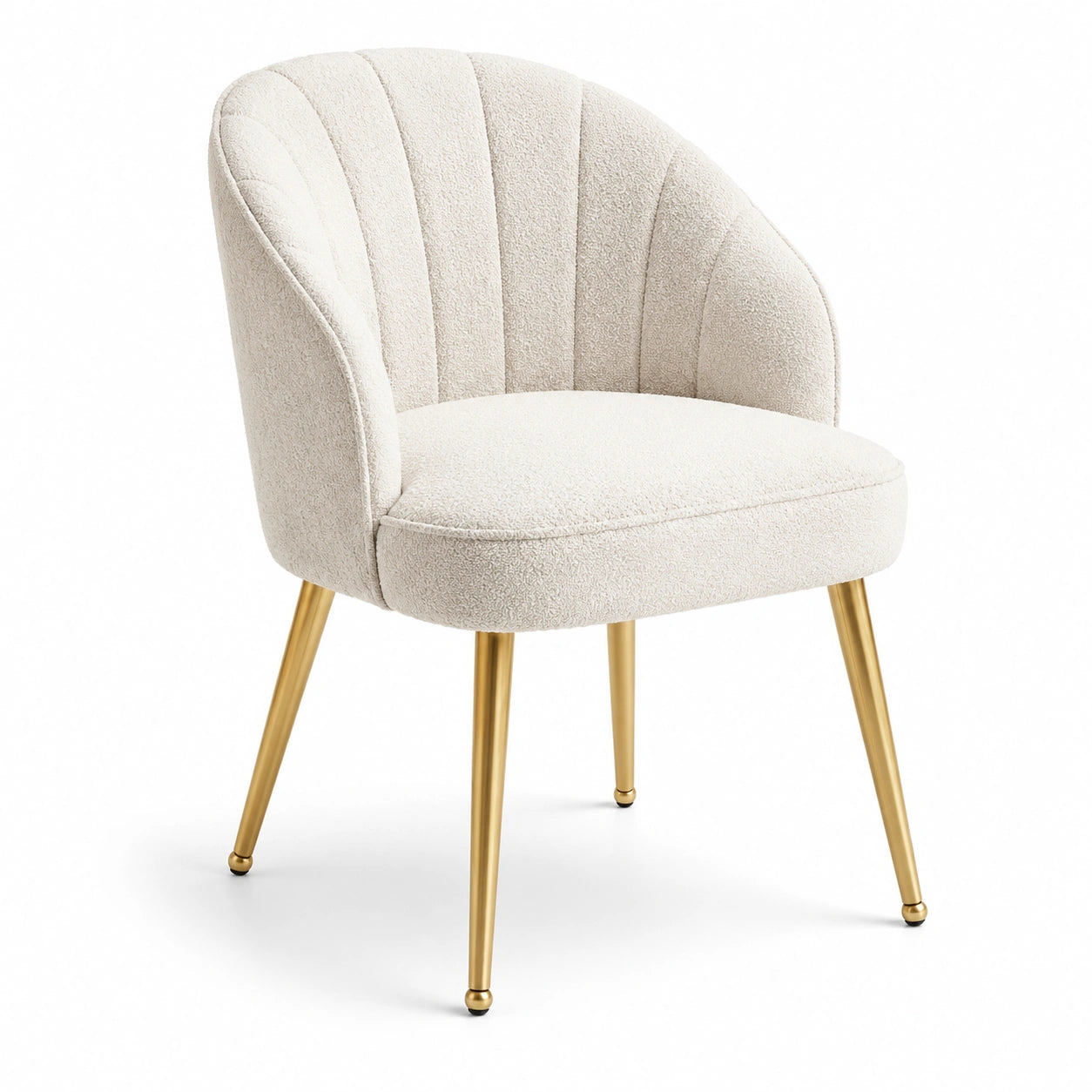 Chaise en tissu bouclette écru avec pieds en métal doré
