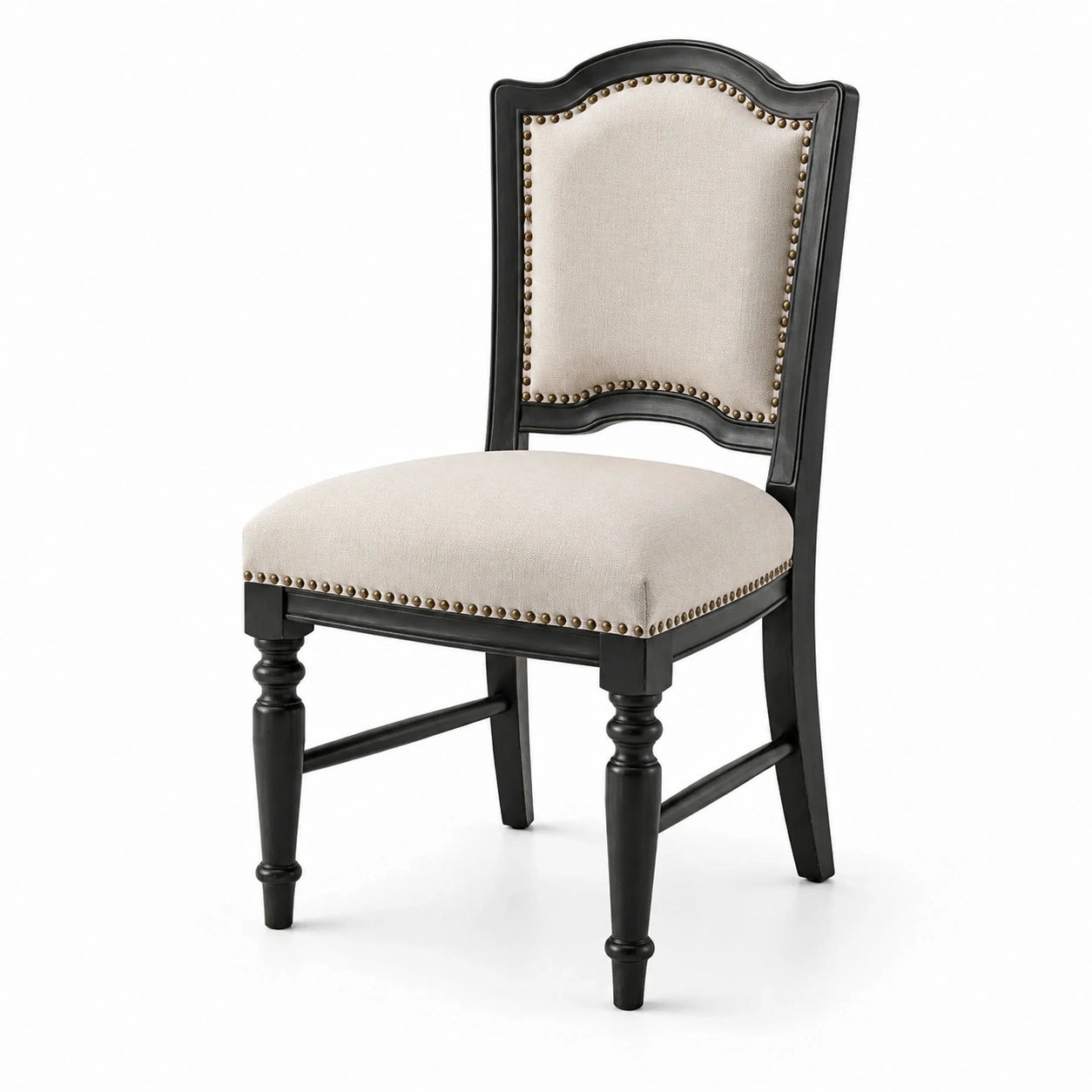 Chaise en bois noir avec tissu en lin beige