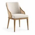 Chaise en bois et rotin avec assise en tissu beige
