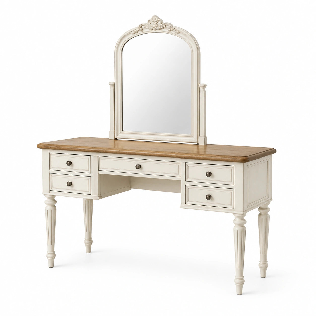 Coiffeuse avec miroir en bois de chêne et hêtre, 5 tiroirs