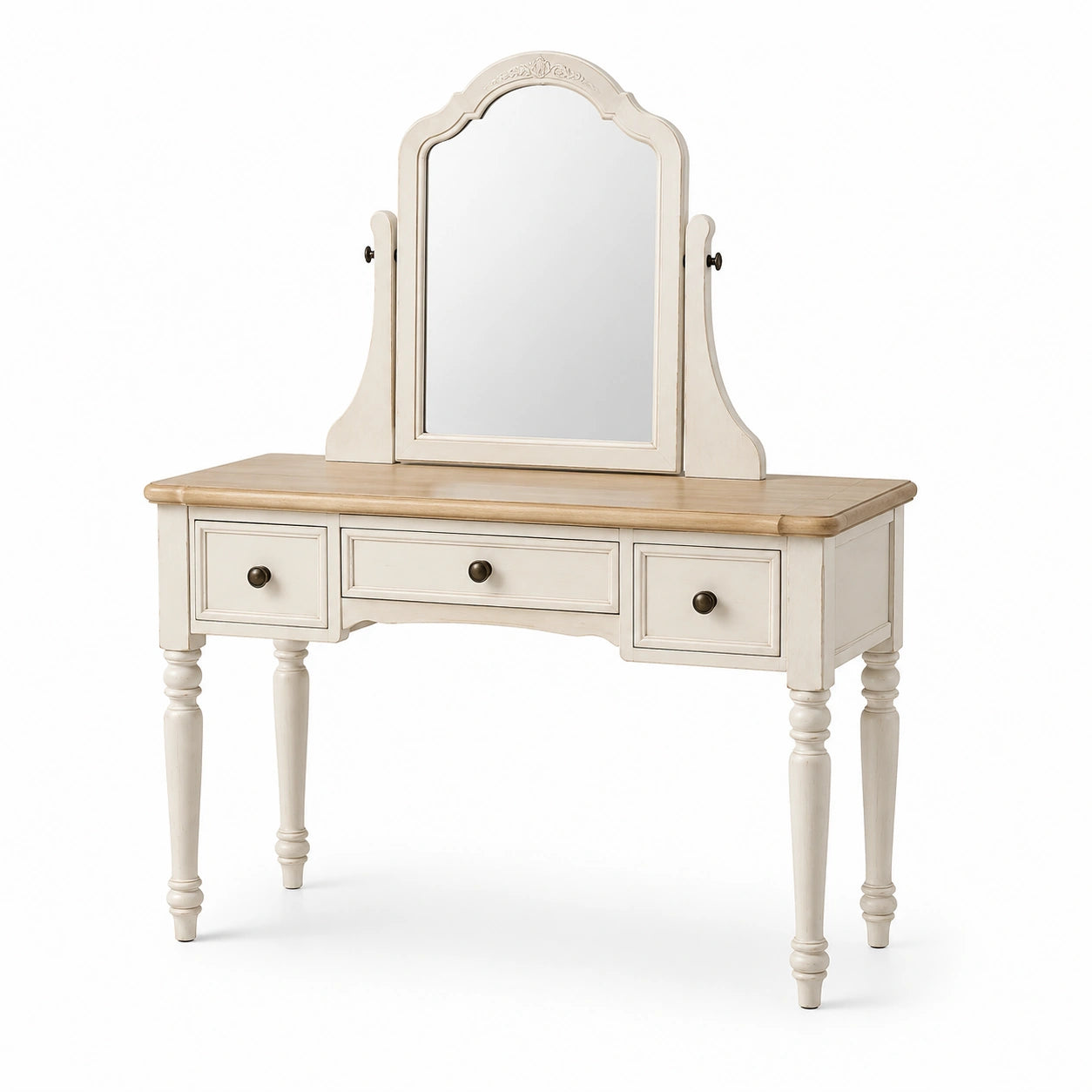 Coiffeuse en bois blanc crème avec miroir et tiroirs