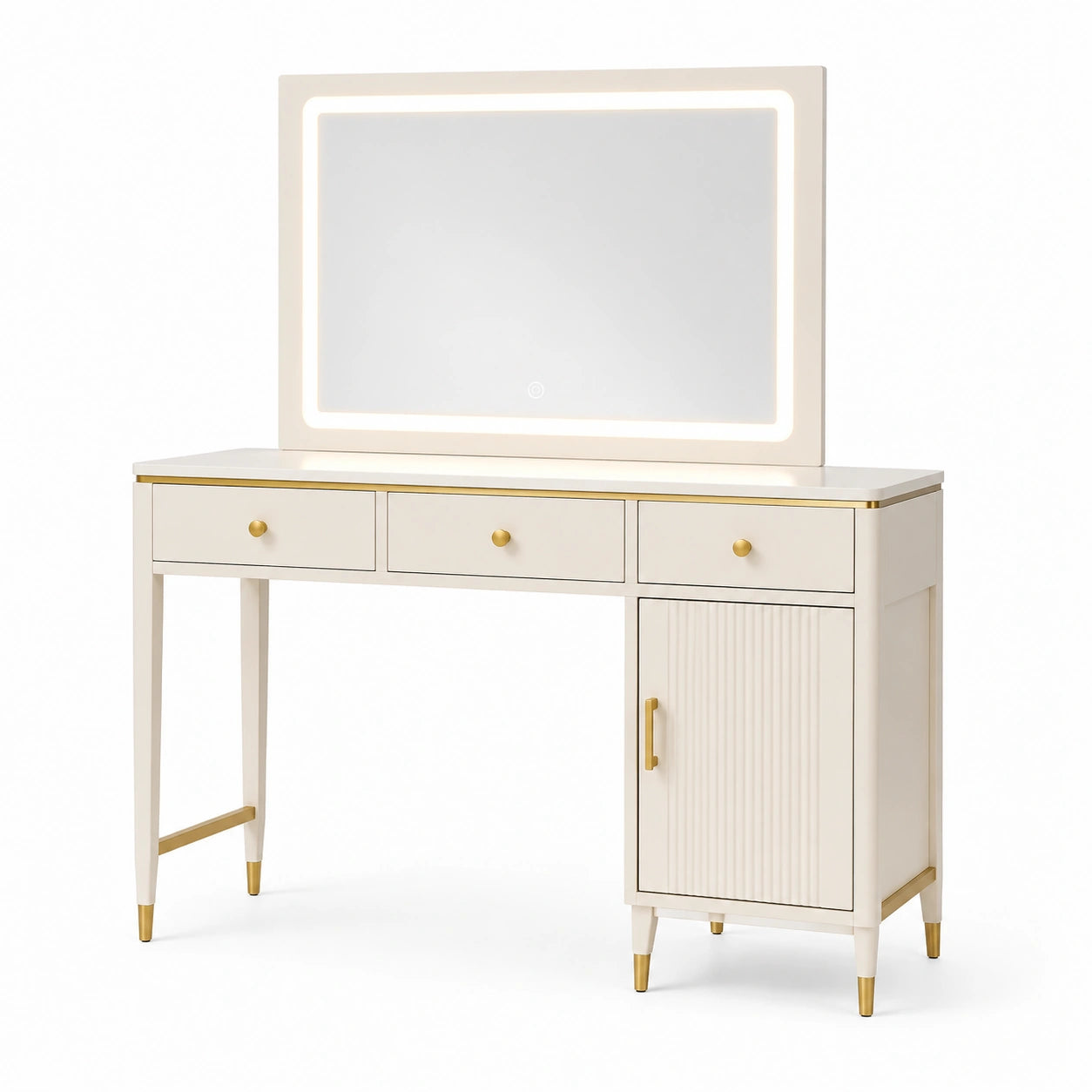 Coiffeuse avec miroir LED en bois et métal doré