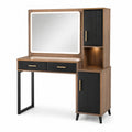 Coiffeuse en bois et métal noir avec miroir LED intégré