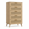 Commode en bois et rotin naturel 5 tiroirs
