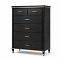 Commode à 5 tiroirs en bois noir avec poignées en acier inoxydable doré 120x80x45 cm