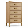 Commode en bois à 5 tiroirs avec façades en rotin
