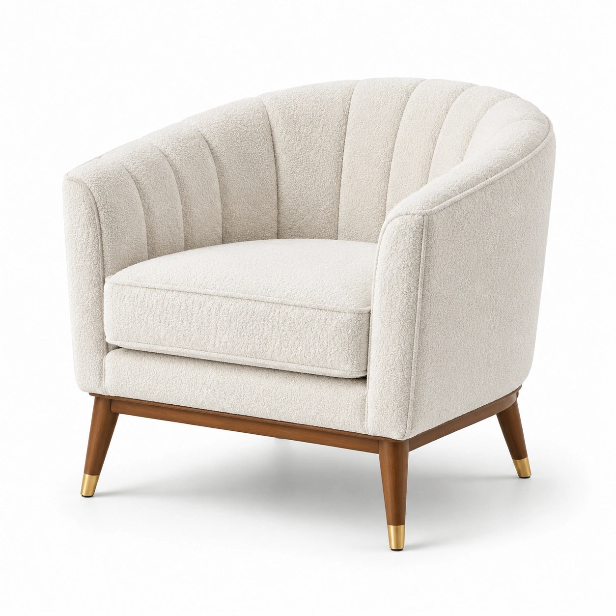 Fauteuil en bois et tissu bouclé crème
