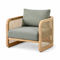 Fauteuil en bois avec coussins en tissu lin vert