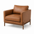 Fauteuil en cuir marron avec structure en bois