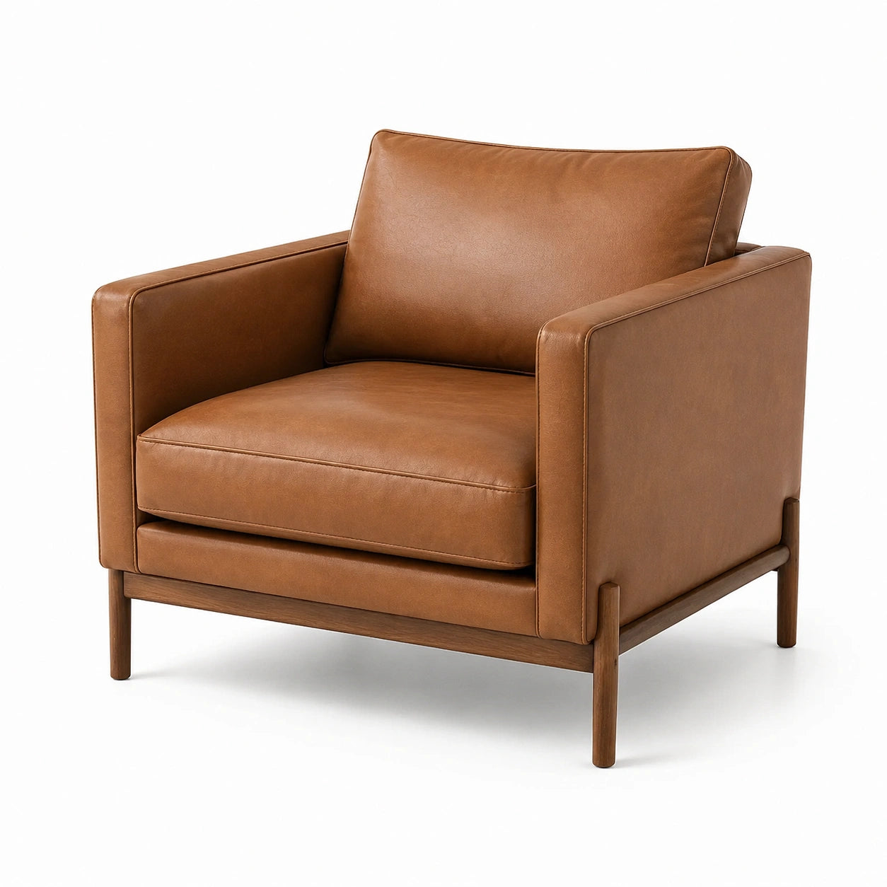 Fauteuil en cuir marron avec structure en bois
