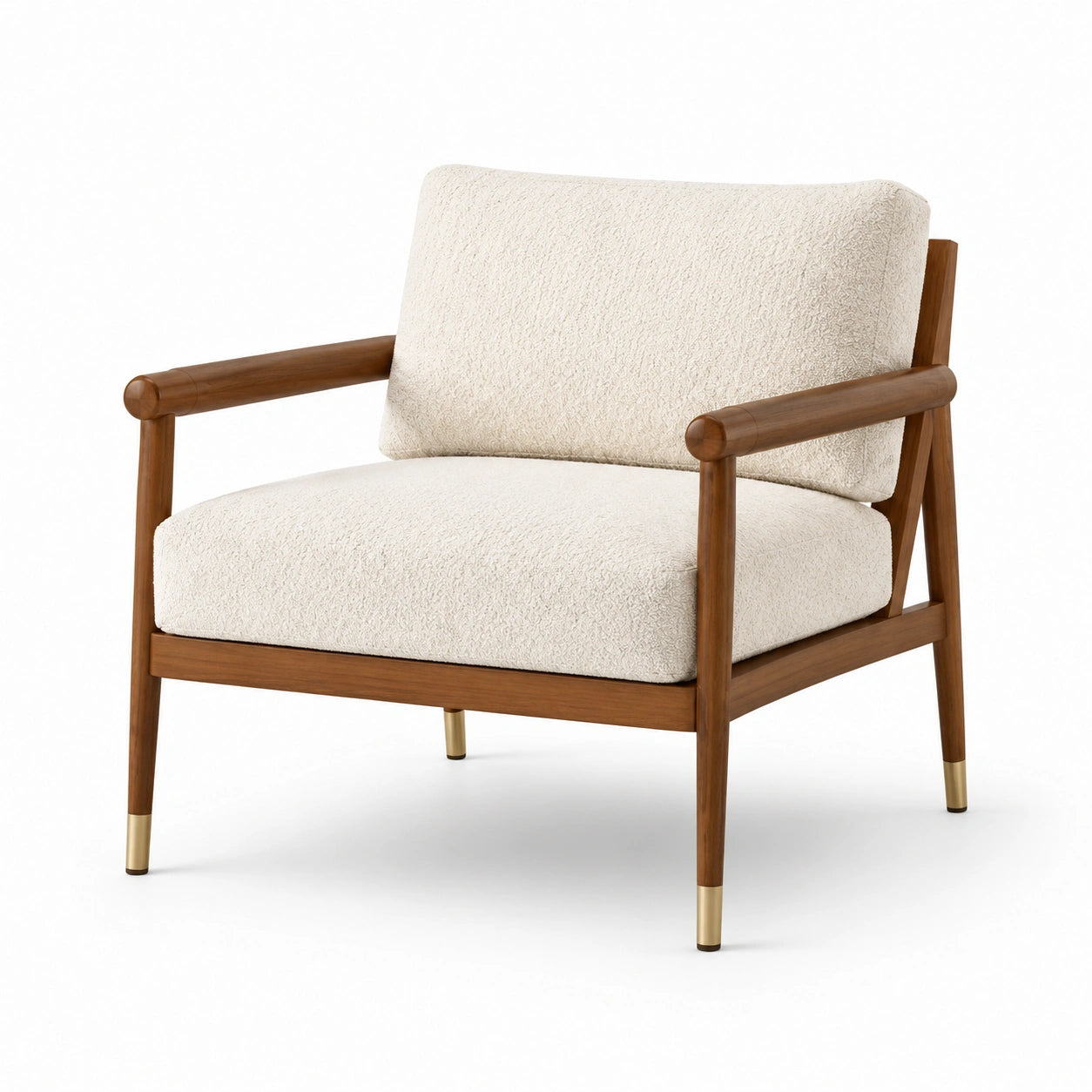 Fauteuil en bois avec revêtement en polyester beige