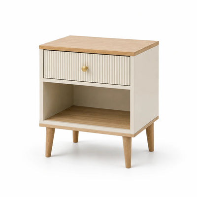 Table de chevet en MDF et bois clair avec tiroir