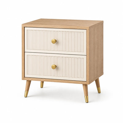 Table de chevet en bois MDF avec tiroirs crèmes et pieds dorés