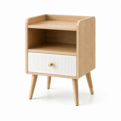 Table de chevet en bois avec tiroir et étagère