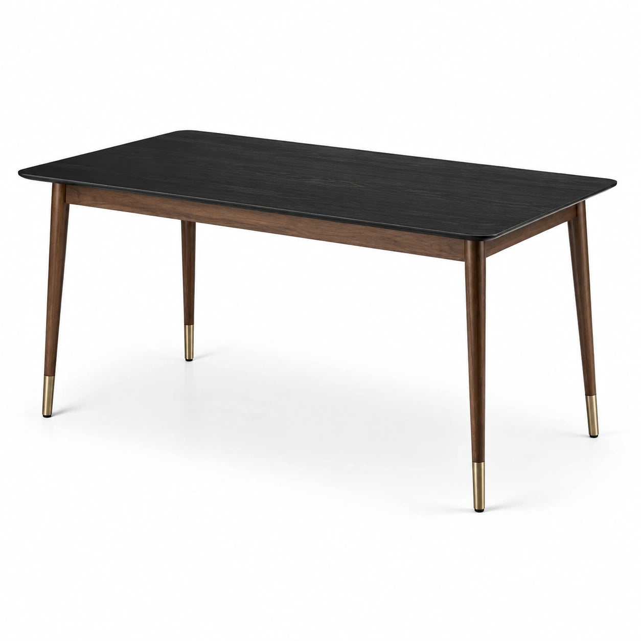 Table à manger rectangulaire en bois et métal avec détails en laiton