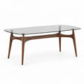 Table rectangulaire en verre trempé et bois noyer 180x90x75 cm