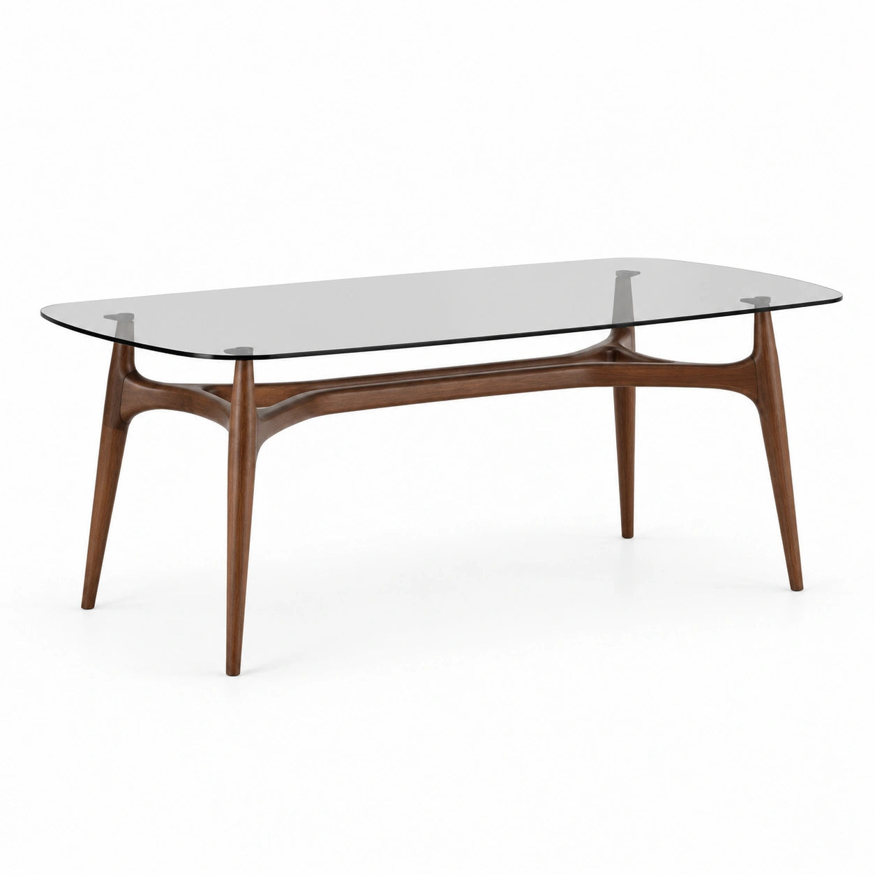 Table rectangulaire en verre trempé et bois noyer 180x90x75 cm
